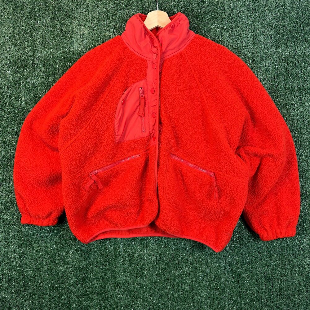 Free People Movement Women's Fleece Jacket Size L Red Movement Hit The Slopes